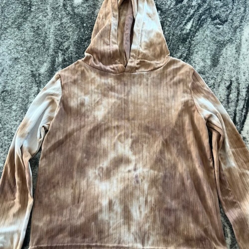 Tie-dye brown/tan ribbed hoodie BoomBoom Jeans. The tag indicates it is size XL
